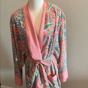 Vintage Victoria’s Secret Pink Multicolor Paisley Robe Shoulder Pads Gold Label